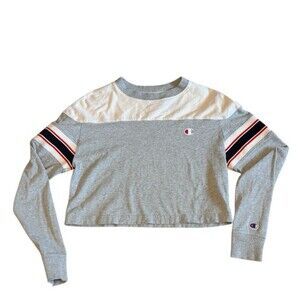 Champion Women’s XS Long Sleeve Block Color Crop Top Shirt 100% Cotton Preppy